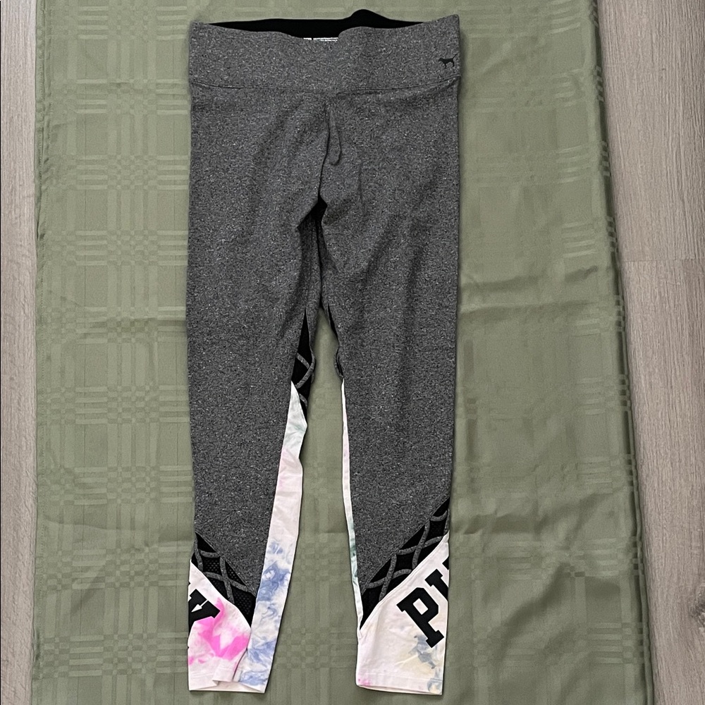 PINK Victoria's Secret Gray Leggings with Pink and Black Accents
